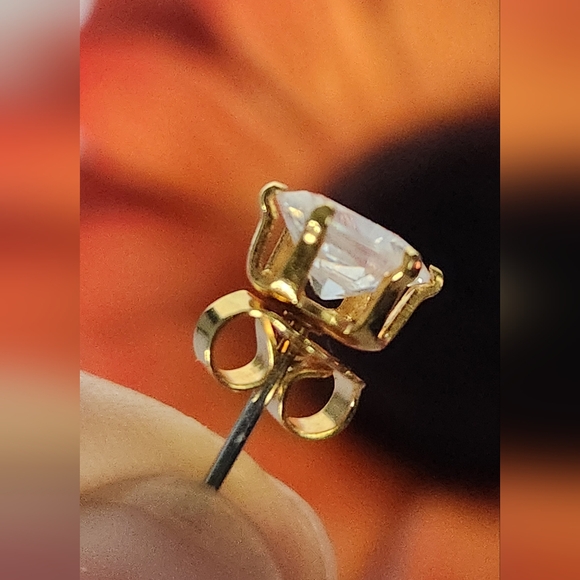 Womens Oval Diamond Gold Studded Earrings - Picture 3 of 5